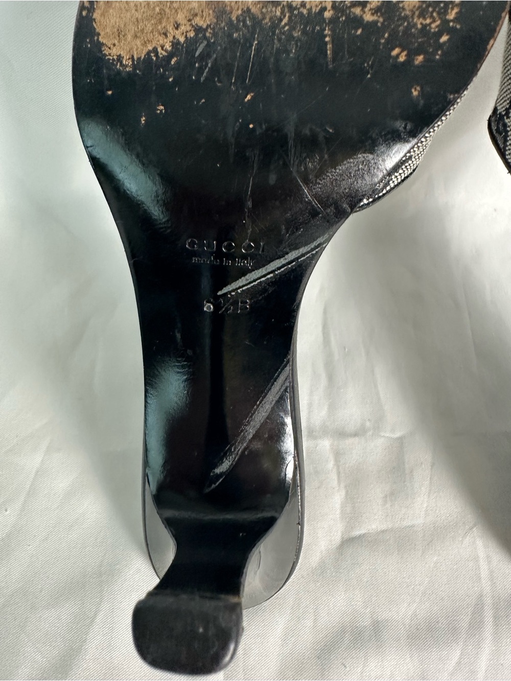 Vintage Gucci GG Monogram Canvas Heeled Mules Slides Black 6.5B Made in Italy - Picture 11 of 14